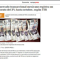 El mercado transaccional mexicano registra un aumento del 3% hasta octubre, segn TTR